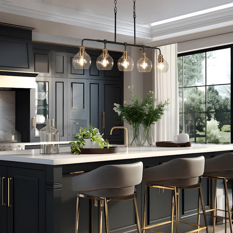 Zenith Modern Transitional Linear Chandelier Kitchen Island Farmhouse Dining Pendant with Seeded Glass
