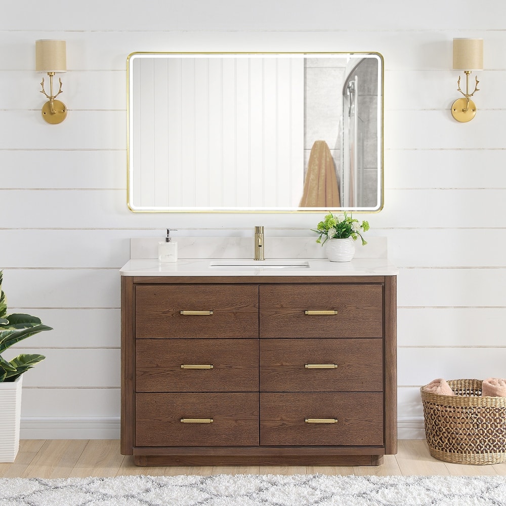 Porto Bath Vanity with White Quartz Stone Top and Mirror