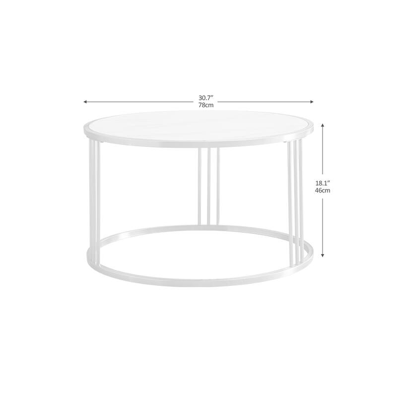 Sintered stone round coffee table with golden stainless steel frame