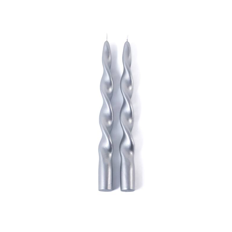 Lumière Twist Formal Taper Candles, Set of 12 - Holiday Table Décor - Silver - 10"