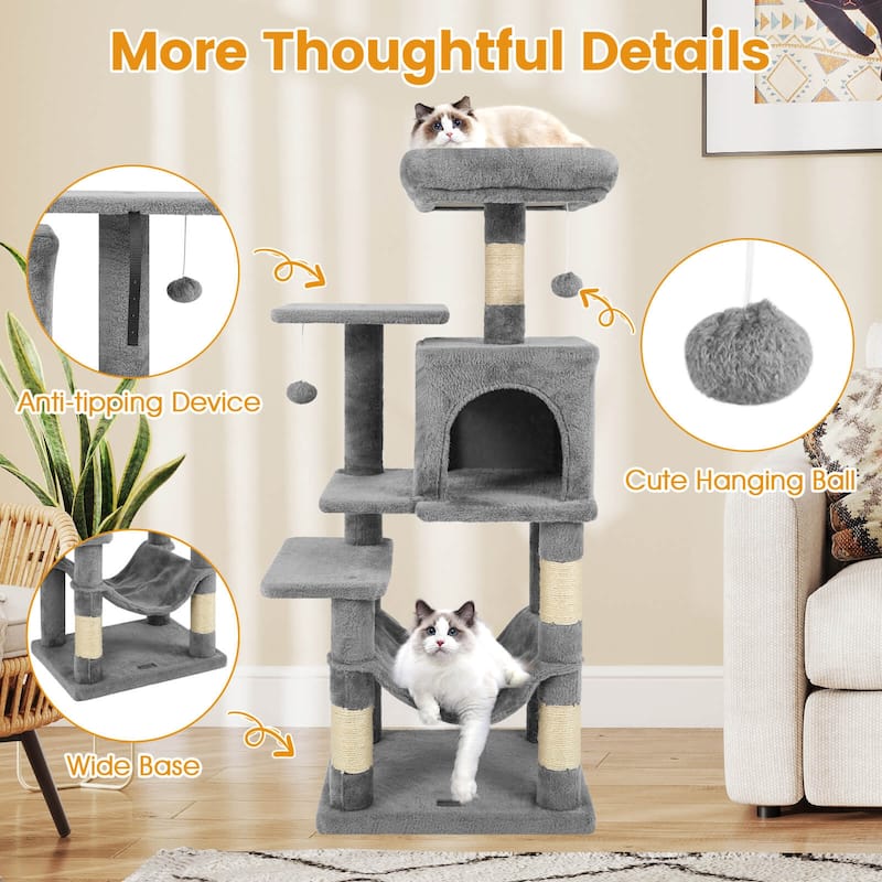 Costway 44” Tall Multi-level Cat Tree with Cushion Top Perch, - See Details