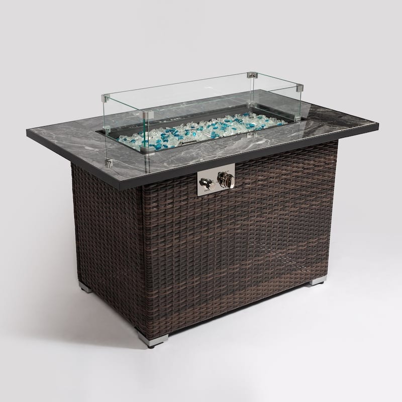 43.3 in. W x 26 in. D x 24.8 in. H Rectangle Steel and PE Rattan Outdoor Propane Fire Pit in Espresso