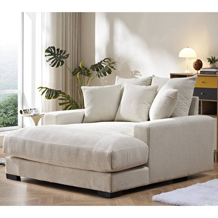 Upholstered in Soft Corduroy Fabric with Removable Cushions, Sofa for Living Room and Bedroom - Beige