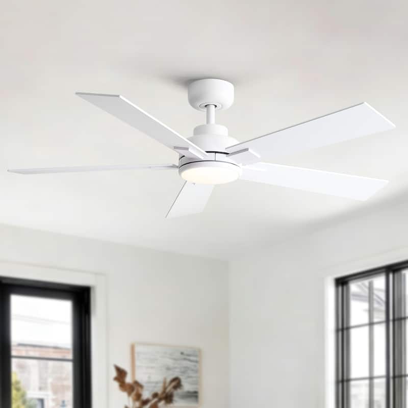 Cusp Barn 52" Modern Ceiling Fan with Light and Remote, LED Integrated Dimmable Reversible DC Motor Ceiling Fan for Living Room - White