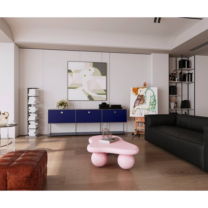 40 Inch Cloud Shaped Coffee Table with 3 Ball Legs for Living Room