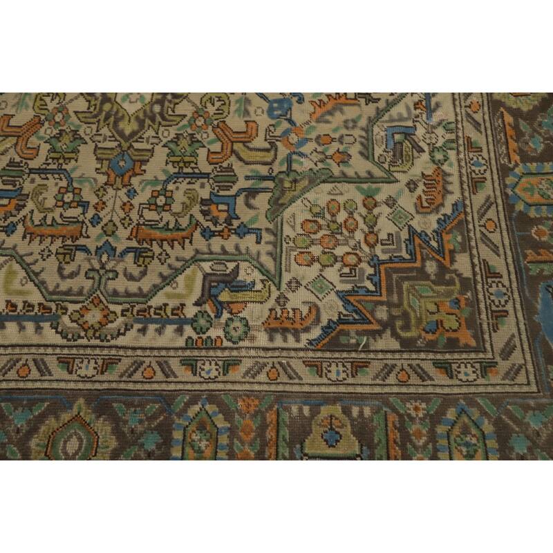 Hand Knotted Oriental 100% Wool Carpet Traditional Floral Beige & Ivories Tabriz Area Rug - 9' 3'' X 6' 1''