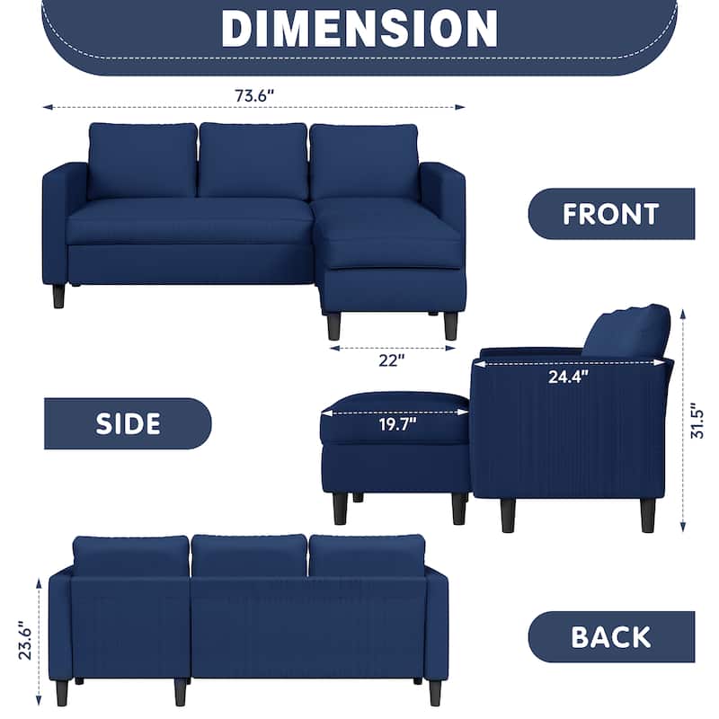 Futzca 74" Convertible Sectional Sofa Couch, Small L-Shaped Sofa