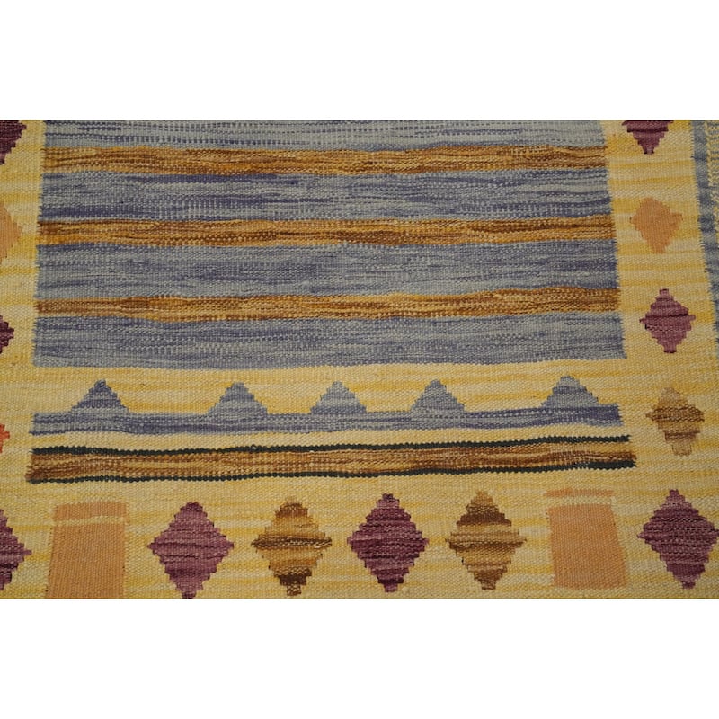 Hand Woven Oriental 100% Wool Carpet Southwestern Tribal Multi-Colored Kilim Runner Rug - 9' 9'' X 2' 8''