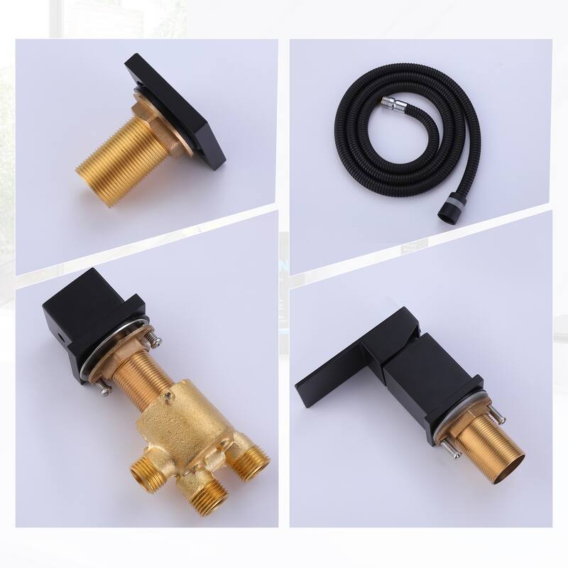 Double-Handle Deck Mounted Roman Waterfall Tub Faucet with Handshower for Bathroom