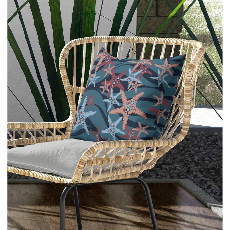 Starfish Sway Indoor/Outdoor Reversible Throw Pillow Blue and Deep