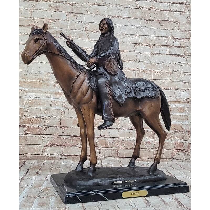 Frederic Remington Peace Native American Indian On Horseback Bronze Sculpture Western