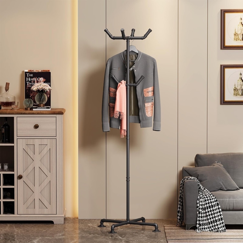 Industrial Coat Rack Metal Pipe Coat Rack Stand Freestanding with 6 Hooks Heavy Duty Coat Tree Sturdy Coat Racks On Sale Bed Bath Beyond 40422159