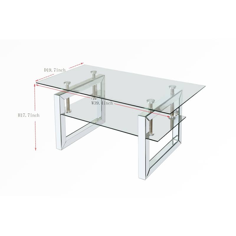 W 39.4" X D 19.7 " X H 17.7" Transparent tempered glass coffee table