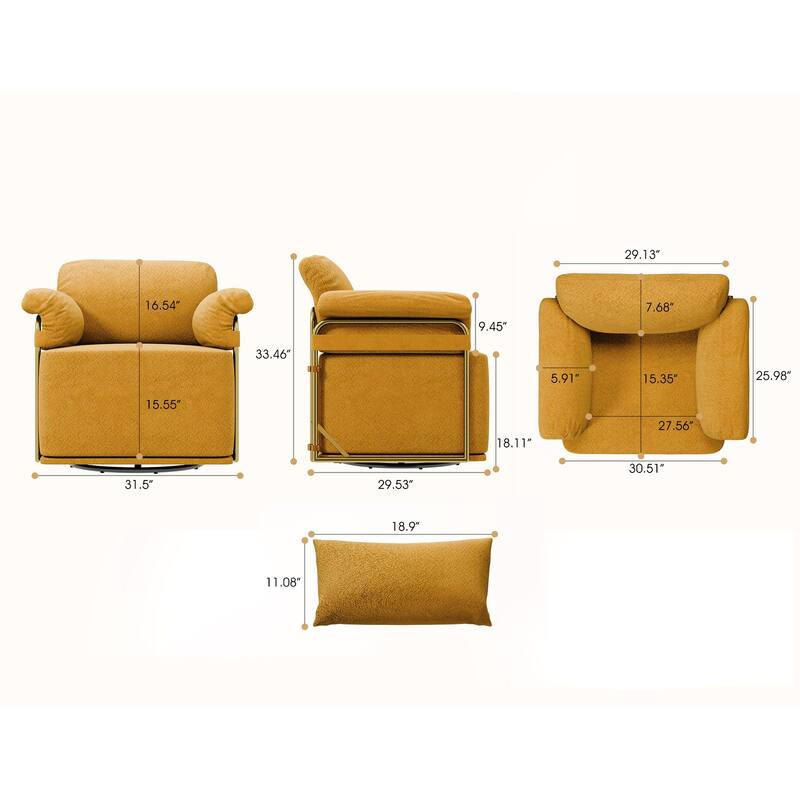 360 Degree Square Swivel Accent Sofa Chair, Orange, Foam+Spring, 30x32x33 inches