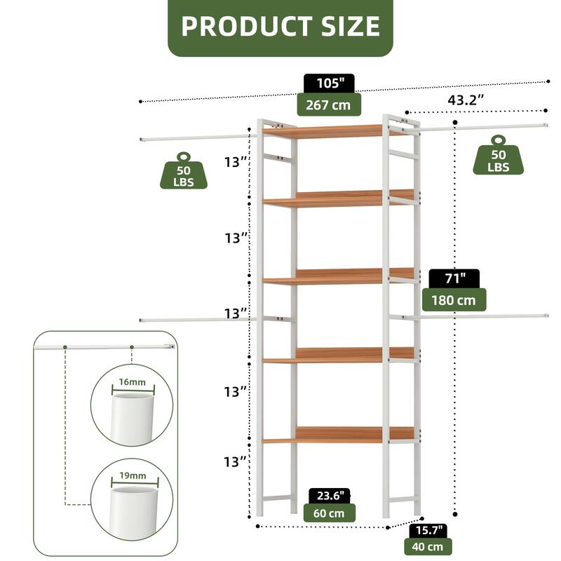 Moasis Garment Rack Heavy Duty Clothes Rack with 4 Expandable Hanging Rods, And Storage Shelves