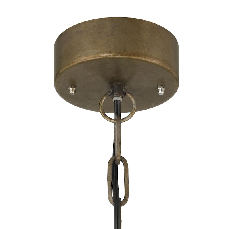 Metal, Rattan and Wood Bead Chandelier - 21.9"L x 21.9"W x 23.4"H