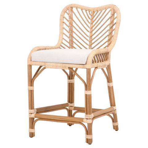 Counter Stool with Rattan Chevron Pattern Back, Brown