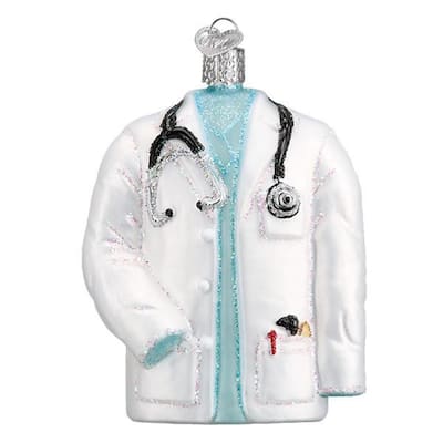 Old World Christmas Doctor Coat Holiday Ornament Glass - White,Blue