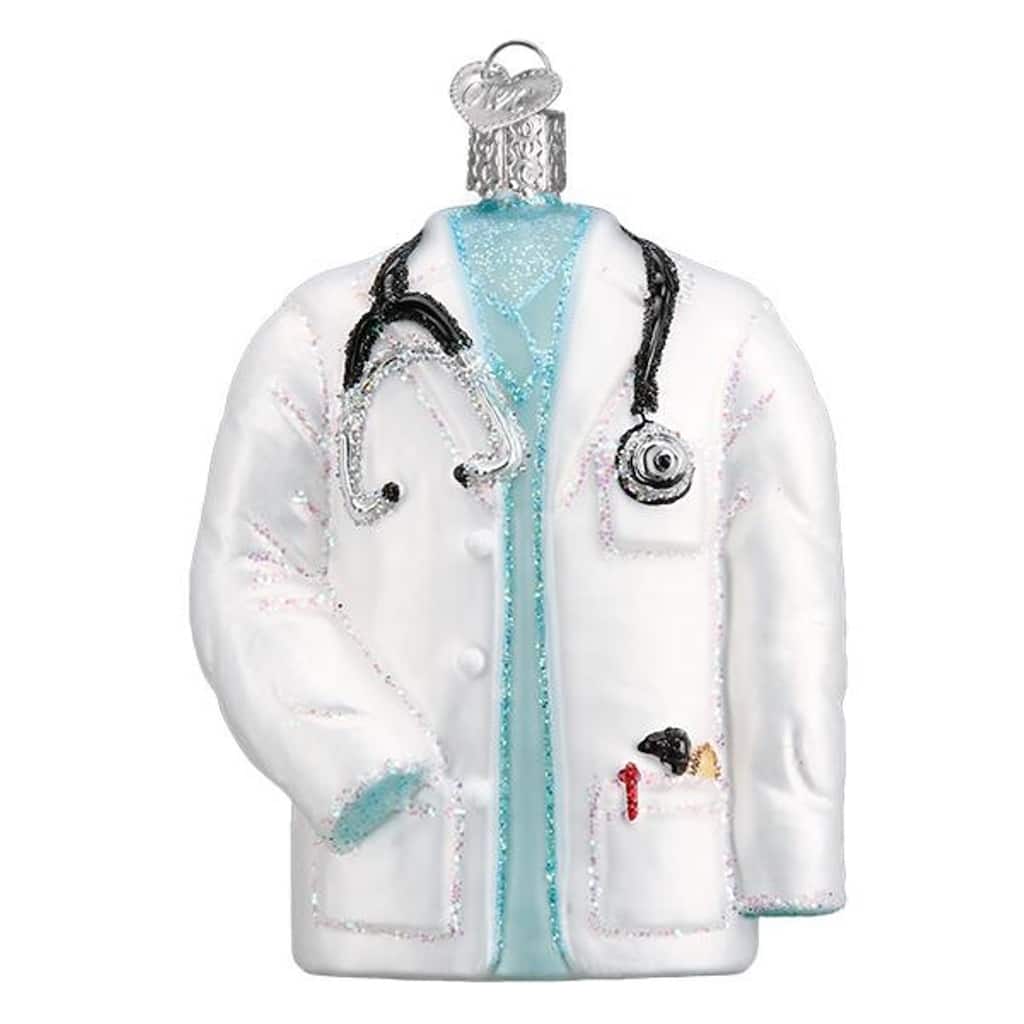 Old World Christmas Doctor Coat Holiday Ornament Glass - White,Blue