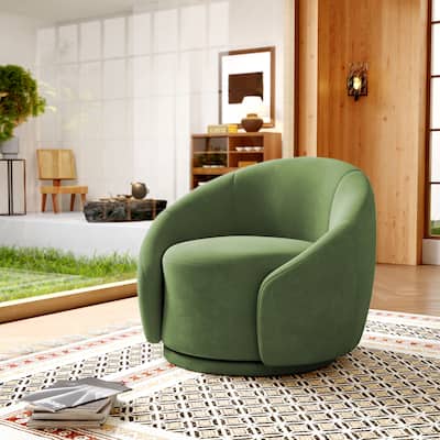 Boucle Barrel Chair Upholstered 360°Swivel Armchair