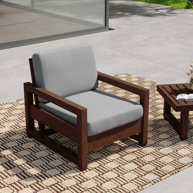 Patio Teak Wood Outdoor Arm Chair with Cushion
