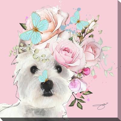 "Flower Westies" by Jodi Print on Canvas