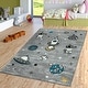 preview thumbnail 4 of 3, Space Rug for Kids Room with Astronaut Planets & Rockets in Grey