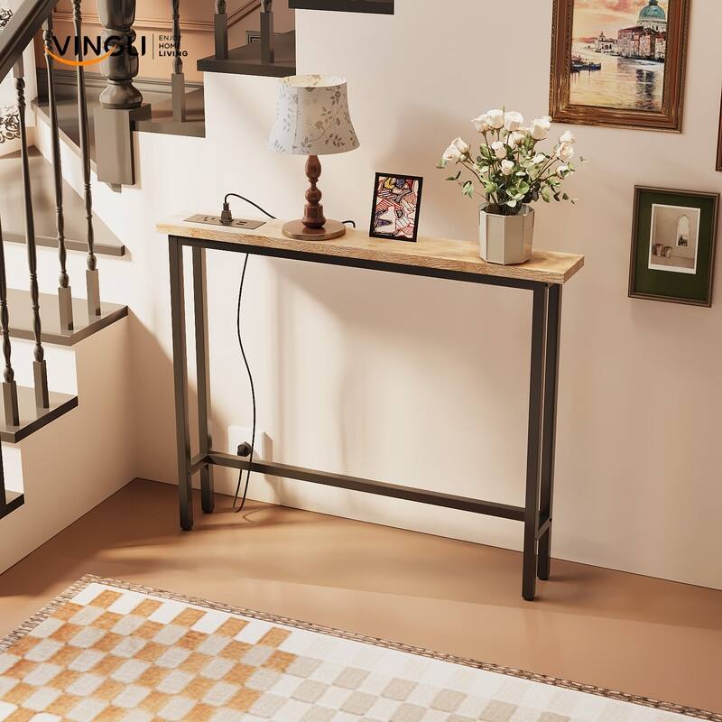 VINGLI 1-Piece Melamine + Iron Hall Table with Power Strip
