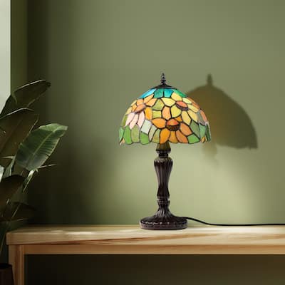 Sunflowers River of Goods Brown Metal and Stained Glass Dome Shade 16.5-Inch Table Lamp - 10" x 10" x 16.5"