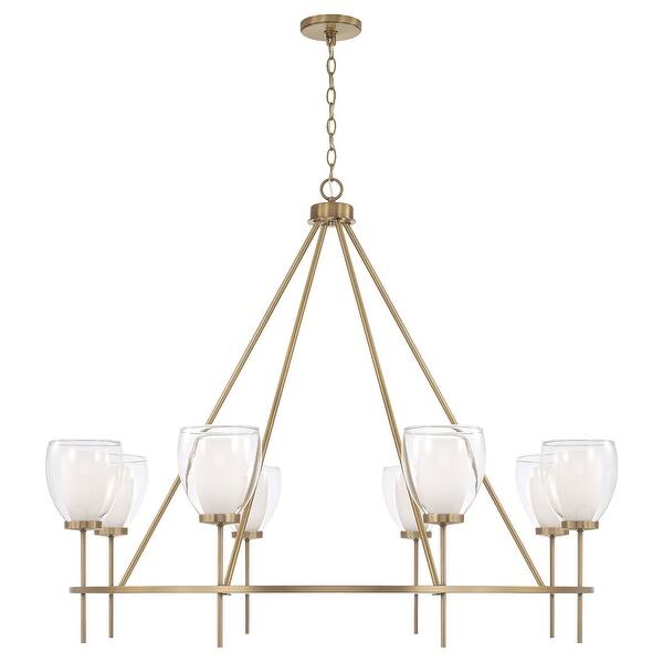 slide 2 of 4, 46" W x 37" H 8-Light Ring Chandelier in Aged Brass with Layered White and Clear Glass - 45.5"W x 37"H 45.5"W x 37"H - Aged Brass