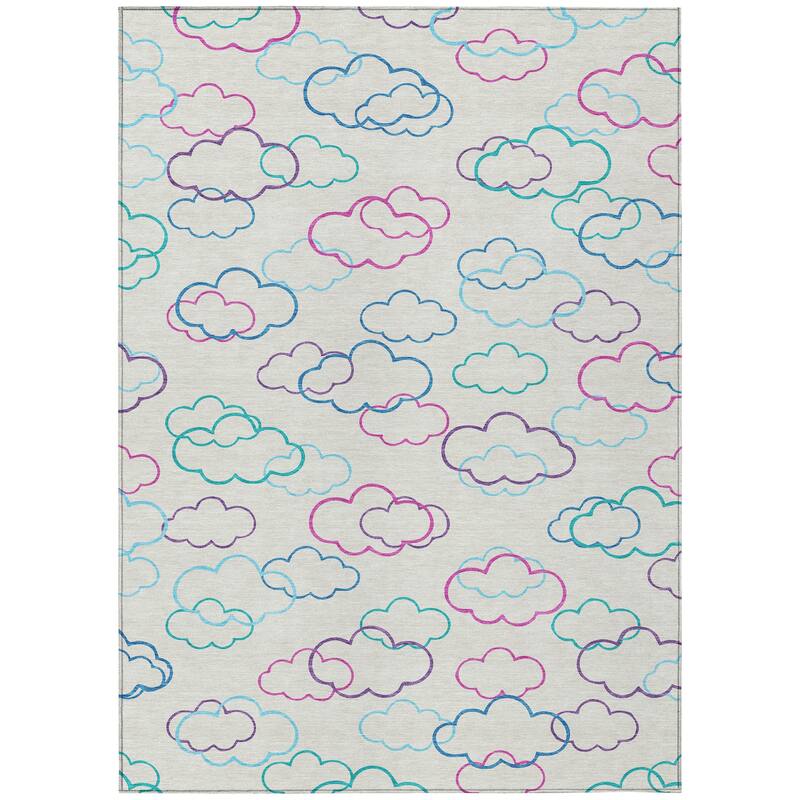 Machine Washable Indoor/ Outdoor Modern Clouds Chantille Rug