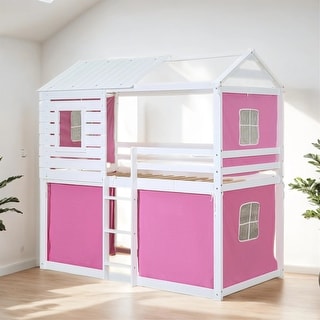 Twin Size Bunk Wood House Bed with Tent