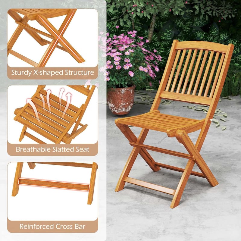 2/4PCS Patio Folding Chairs Portable Acacia Wood Dining Chair