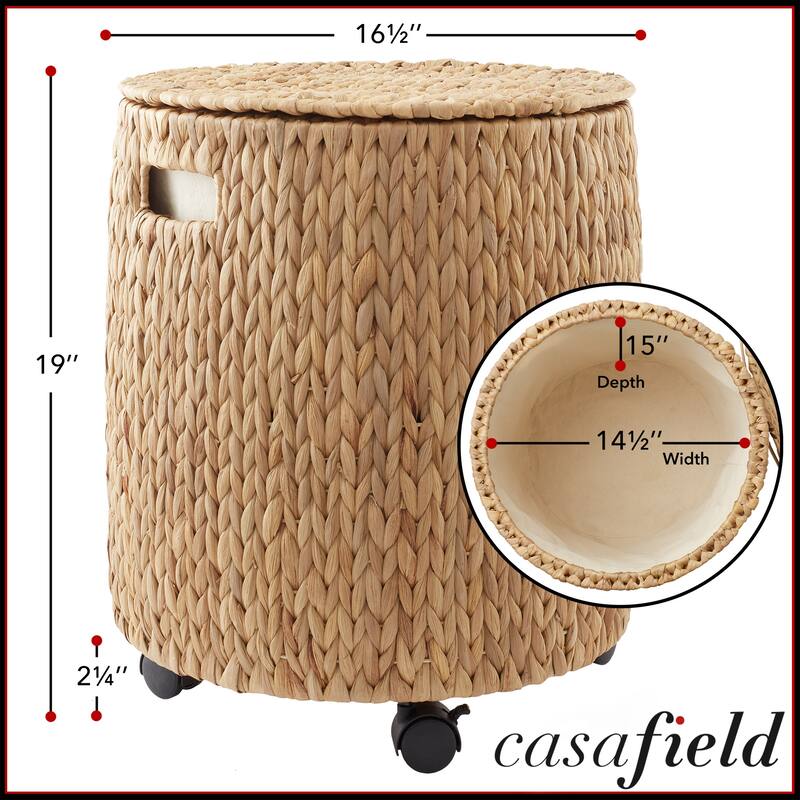 Rolling Storage Basket with Lid and Locking Wheels Hyacinth Wicker