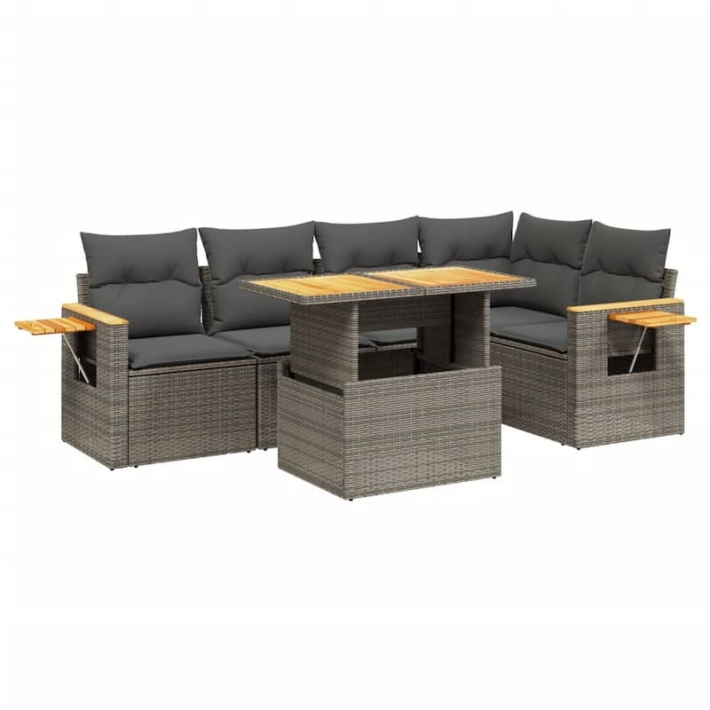 vidaXL Garden Sofa Set Grey Poly Rattan Medium Adjustable Armrests - 21.7 x 39.4 x 28.7
