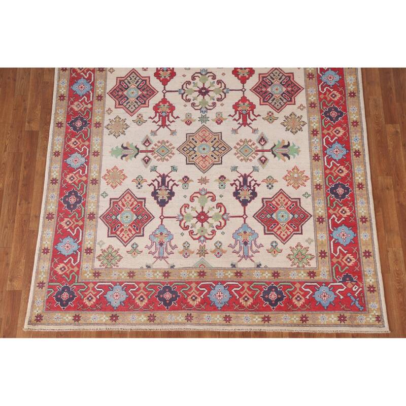 Hand Knotted Oriental 100% Wool Carpet Traditional All-Over Beige & Ivories Kazak Area Rug - 9' 9'' X 6' 5''