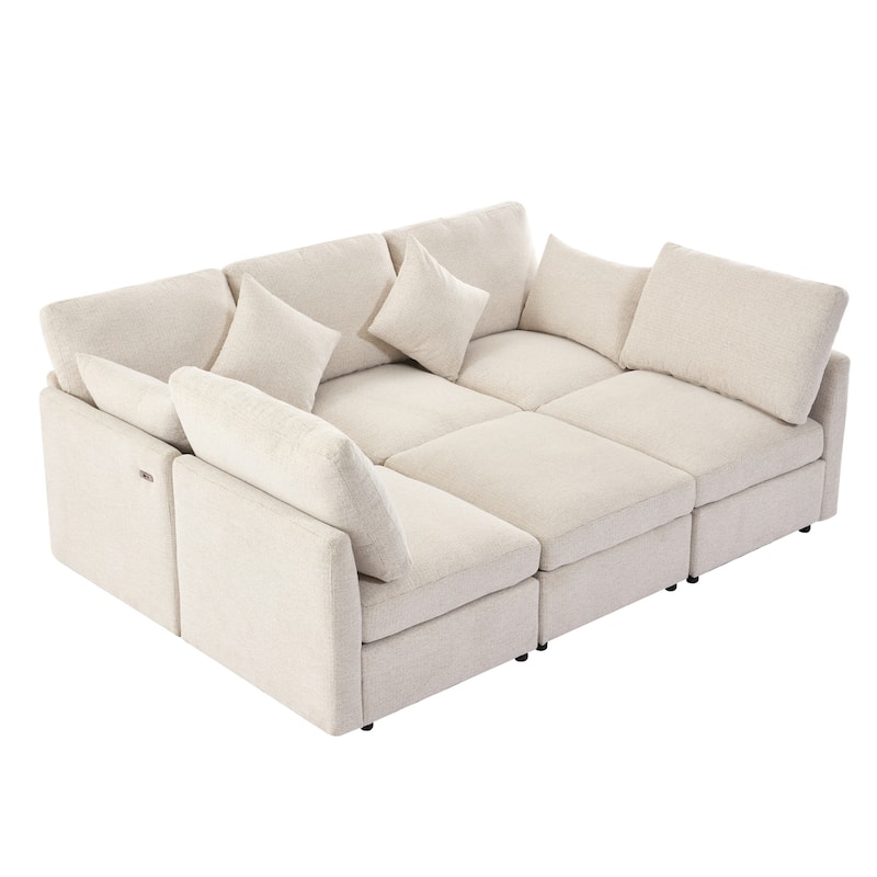 Roomfitters 86.6-Inch Modular Sectional Sofa, U-Shaped L-Shaped Couch Sofa Bed with Movable Ottoman and 2 USB Ports