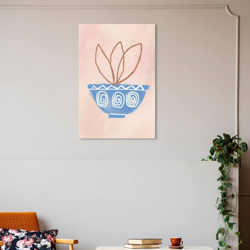 Wynwood Studio Canvas Floral and Botanical My Precolumbian Art Blue and Light Pink Traditional Wall Art Canvas Print - 30 x 20