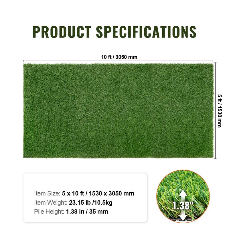 Artificial Rug Green Turf, High-Density PP and PE Grass, UV-Resistant - 5 x 10 ft