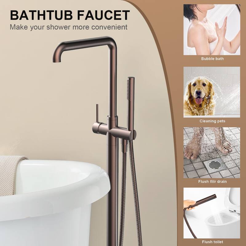 Topcraft Floor Mounted Bathtub Filler with Handheld Showerhead