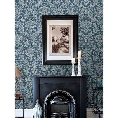 Damask Wells Blue Damask Wallpaper
