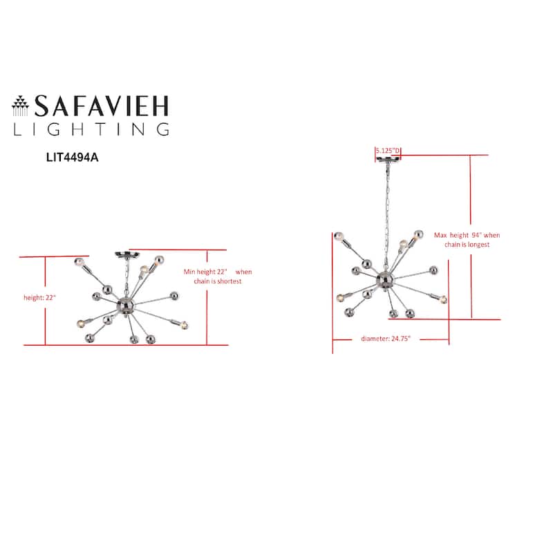 SAFAVIEH Lighting Anitra 25-inch Sputnik 6-Light Chrome Adjustable Pendant Lamp - 24.75"x24.75"x22-94" - 25Wx25Dx94H
