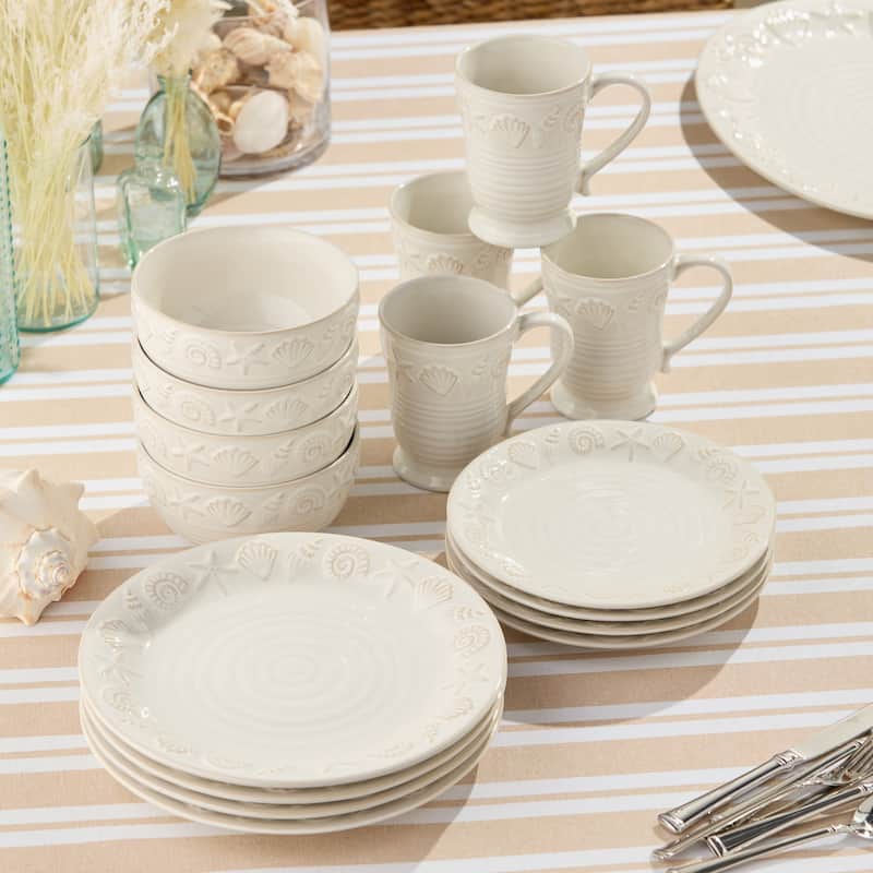 Certified International Coastline Cream 16 Piece Dinnerware Set, Service for 4 - 10.50"L x 10.50"W x 1.13"H