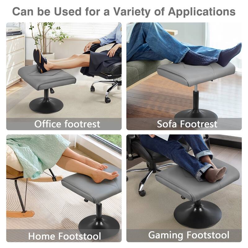 Javlergo Adjustable Height PU Leather Ottoman with 360° Swivel Footrest Stool for Office Under Desk Space Saving Ottoman