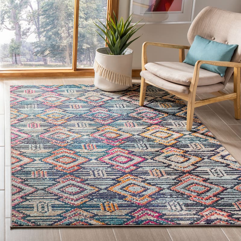 SAFAVIEH Madison Ailene Boho Diamond Tribal Rug - 5'3" x 7'6" - Black/Orange