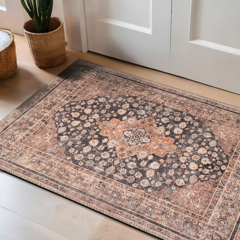 Black Traditional Flat Pile Rug - Washable and Pet Friendly, Non-Slip Surface - Black - 2' x 3'