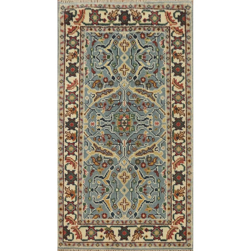 Hand-knotted Transitional Wool Carpet Blue Oushak Rug Oriental Carpet Floral Area Rug Oriental Carpet - 5' 1'' X 3' 0''