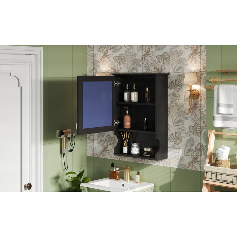 GDFStudio - Larenta Modern Wall-Mounted Bathroom Medicine Cabinet with Mirror, Adjustable Shelves & Half-moon Silhouette - 20"W