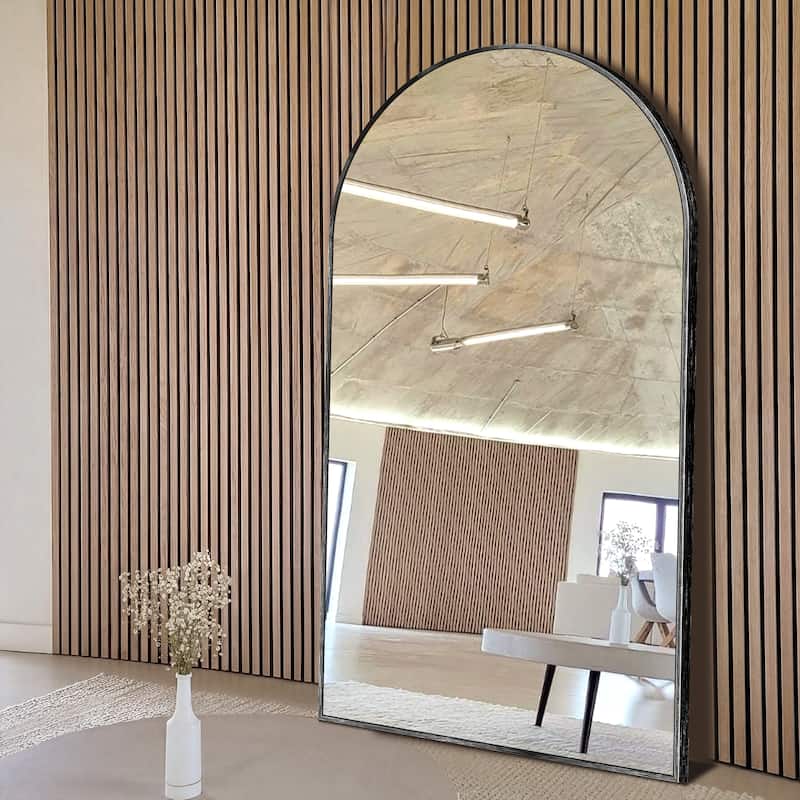 Modern Arched Full Length Aluminum Alloy Floor Mirror Standing Mirror - 71x32 - Black