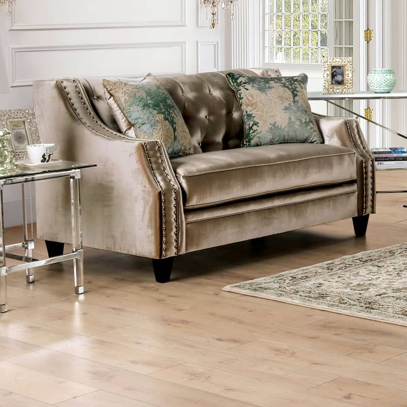 Vynn Transitional Solid Wood Padded Loveseat by Furniture of America